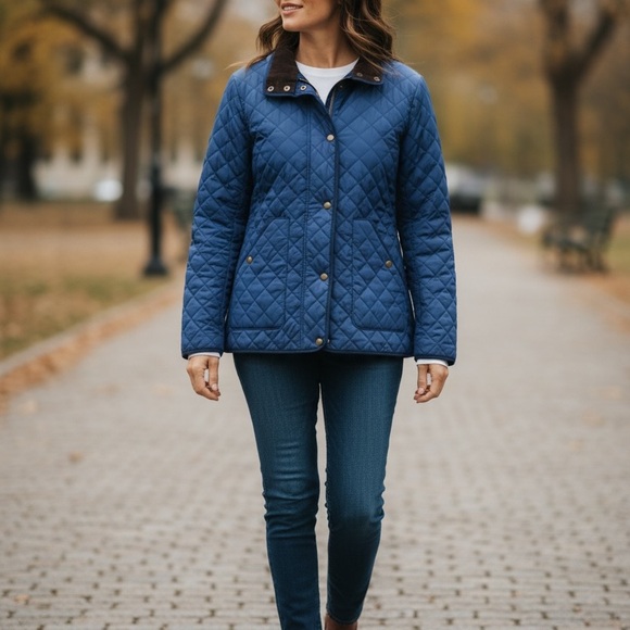 Lands End Quilted Zip Snap Jacket Barn Chore Coat Classic Heritage Puffer Blue M - Picture 1 of 16